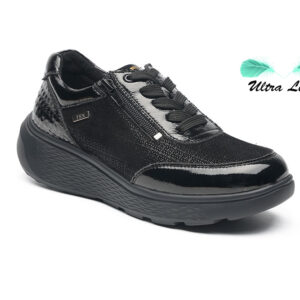 G-Comfort S-2725SF – fekete lakk ultrakönnyű női sneaker, oldalt cipzárral